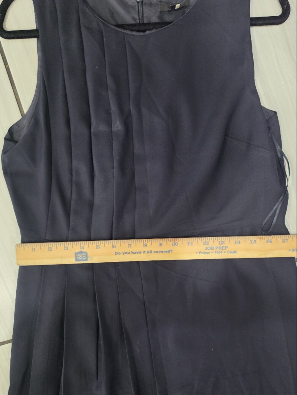J.Crew 100% Wool Navy Career Sheath Dress Pleated Front Office Work Size 12 - Picture 4 of 9